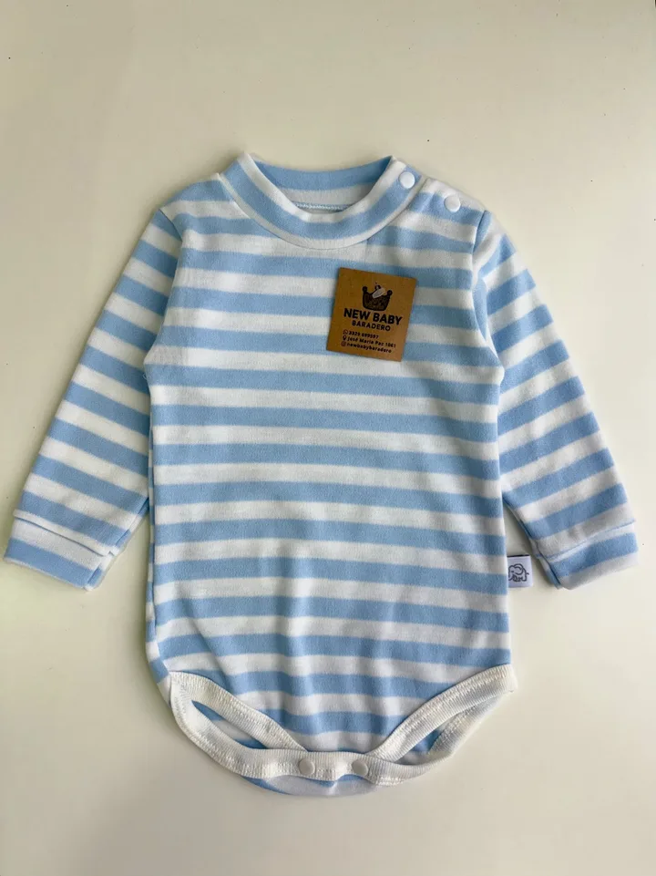 Body de algodón rayado celeste y blanco