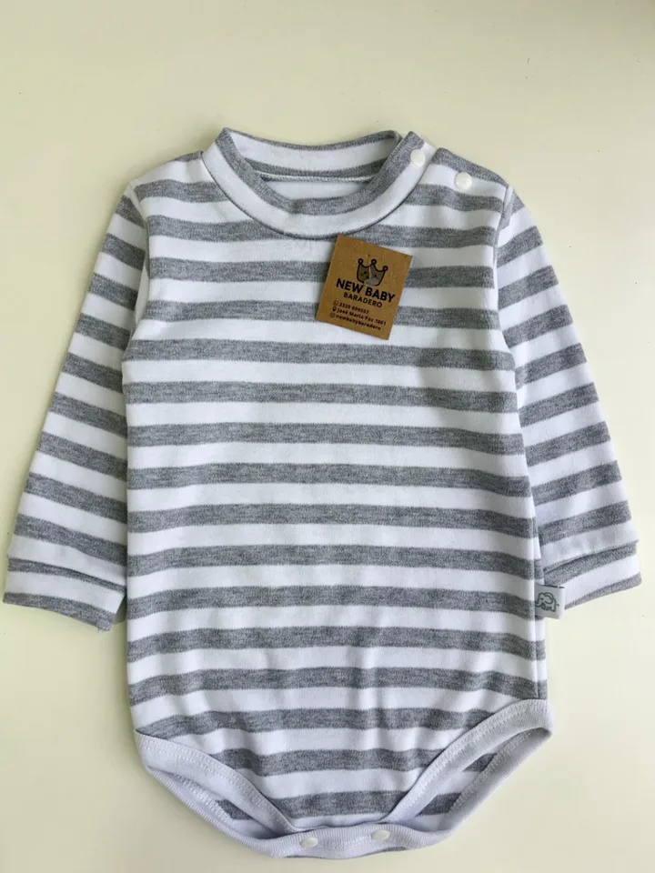 Body de algodón rayado gris y blanco