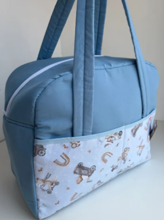Bolso de tela celeste/autitos