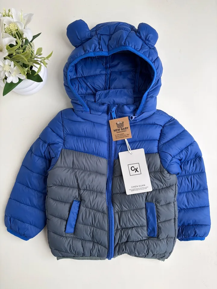 Campera inflable combinada azul y gris