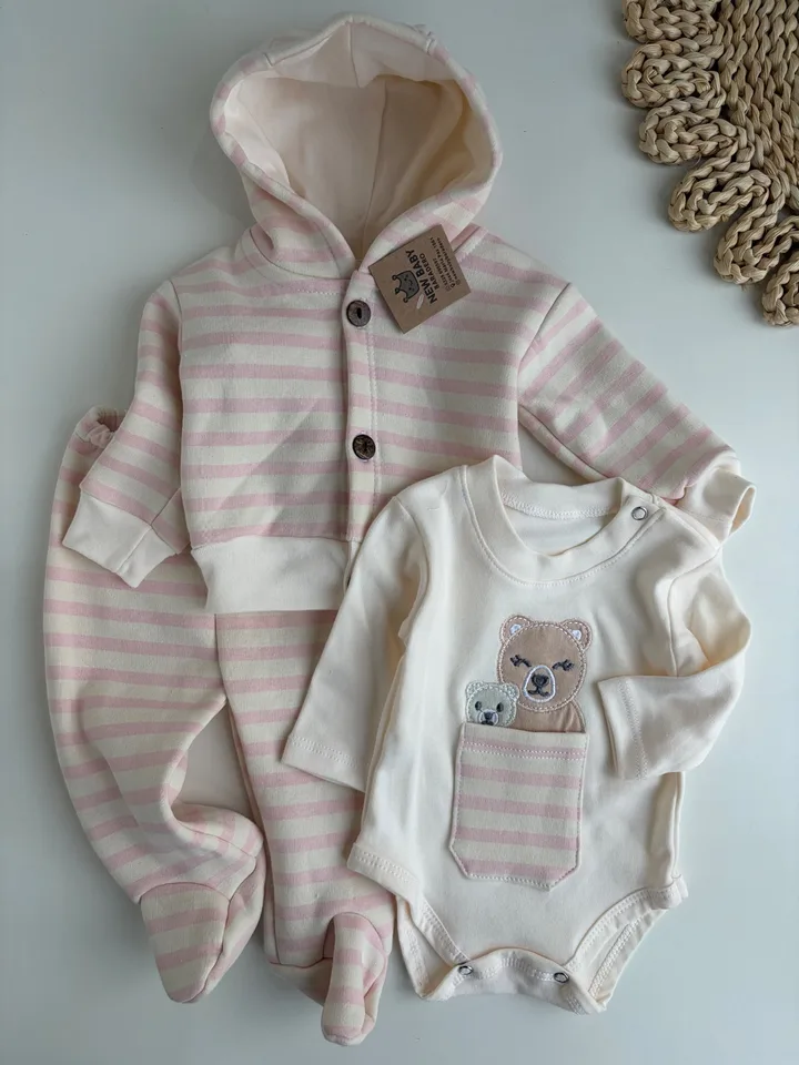 Conjunto algodon rayado rosa
