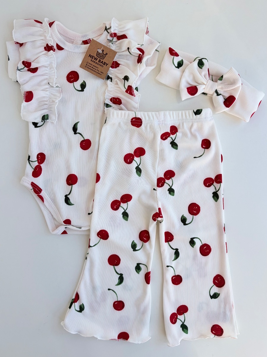 Conjunto Blanco de morley "cerezas"   