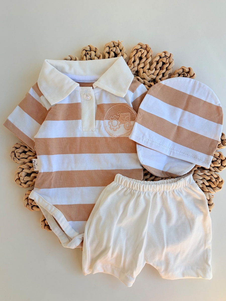 Conjunto corto con chomba- beige