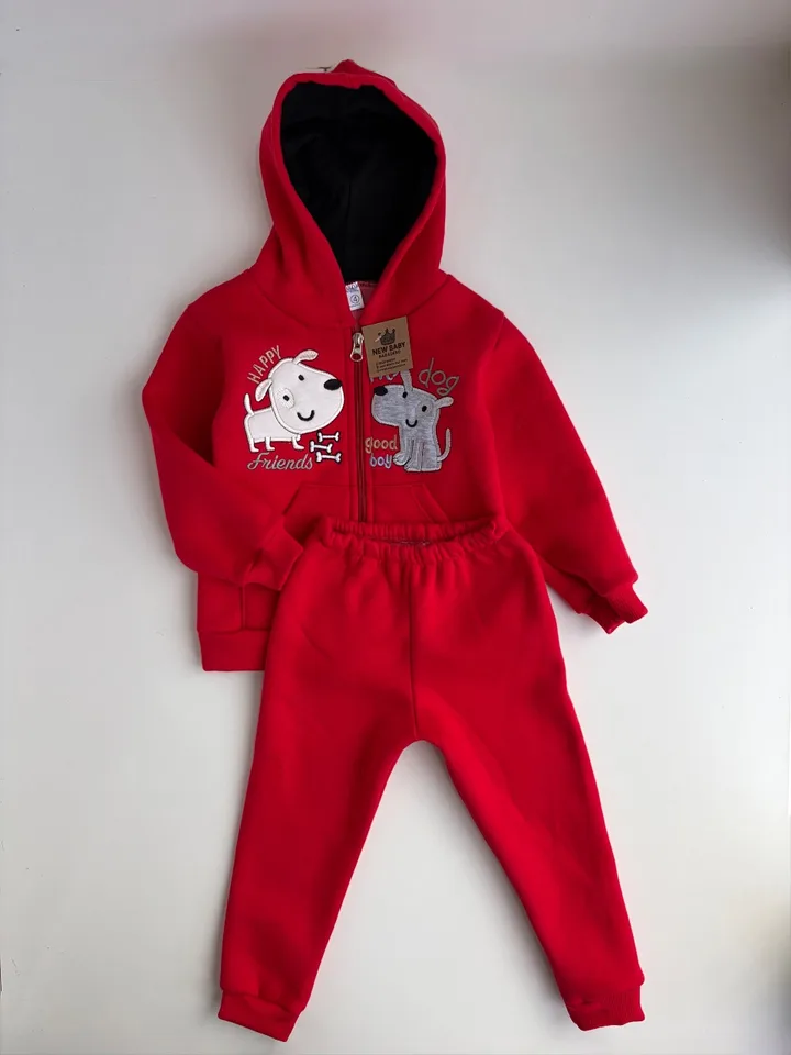 Conjunto  de algodon rojo "perrito" 