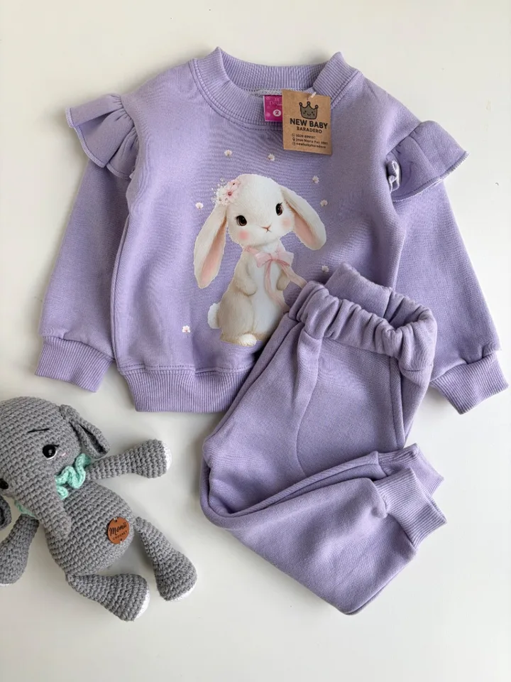 Conjunto lila de algodón conejo