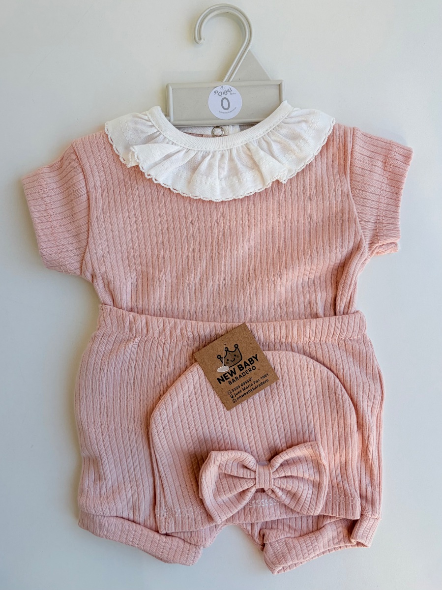 Conjunto rosa v. body con volado
