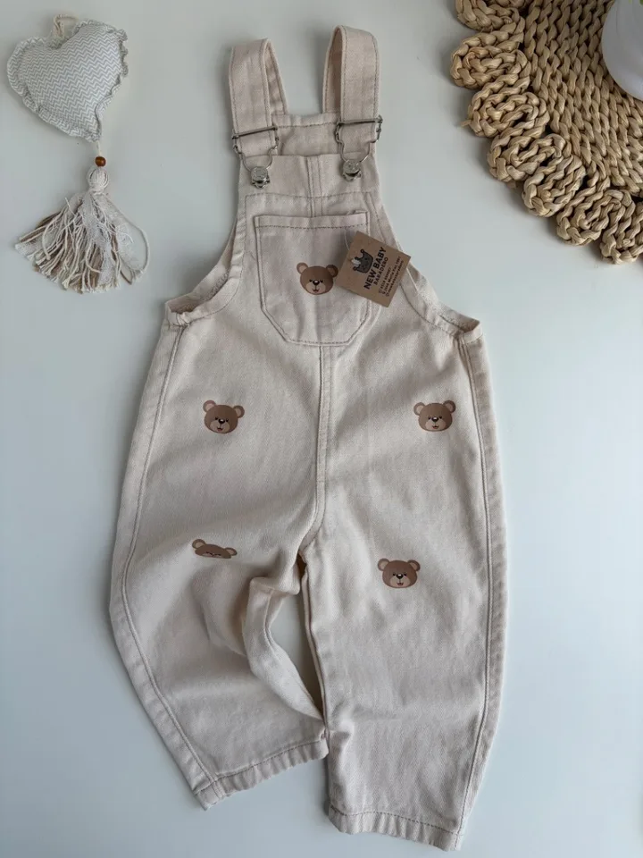 Jardinero gabardina beige ositos