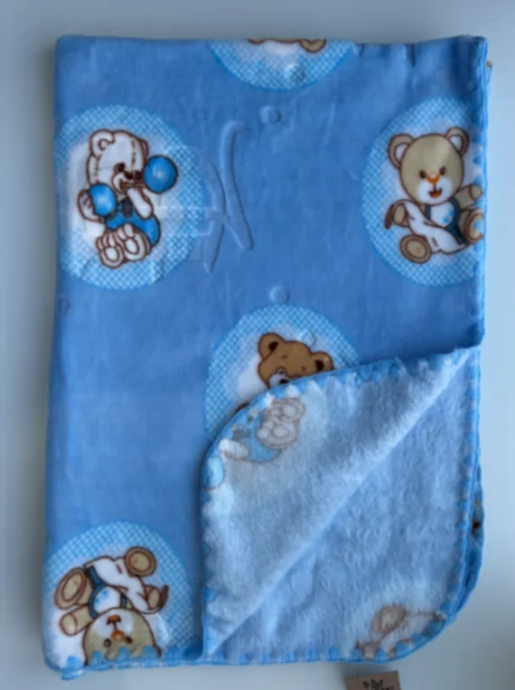Manta plush celeste estampa ositos