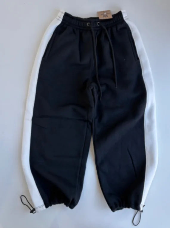 Pantalón negro algodon con franja blanca 