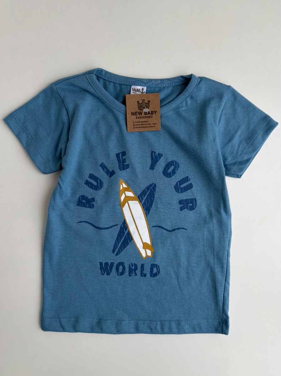 Remera bebe rule your/celeste