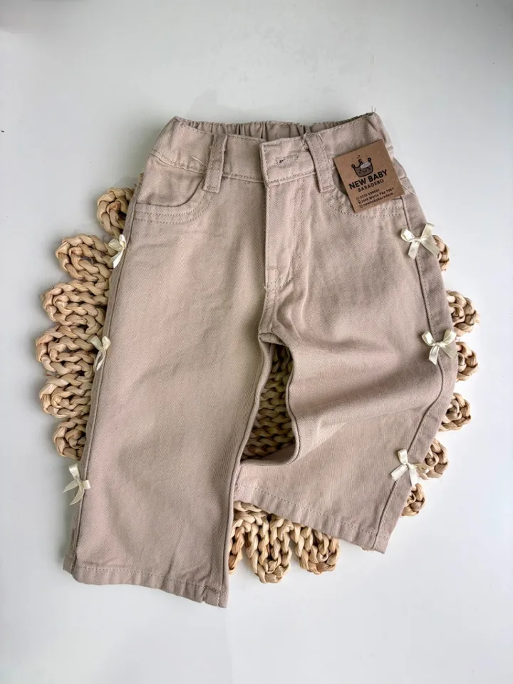 Wide leg beige moñitos 