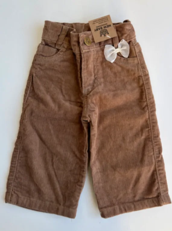 Wide leg camel corderoy con moñito